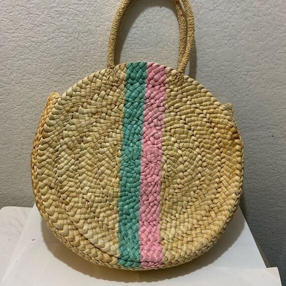 Vineyard vines Round straw shoulder bag, womens beach  Woven Bag - Picture 2 of 11